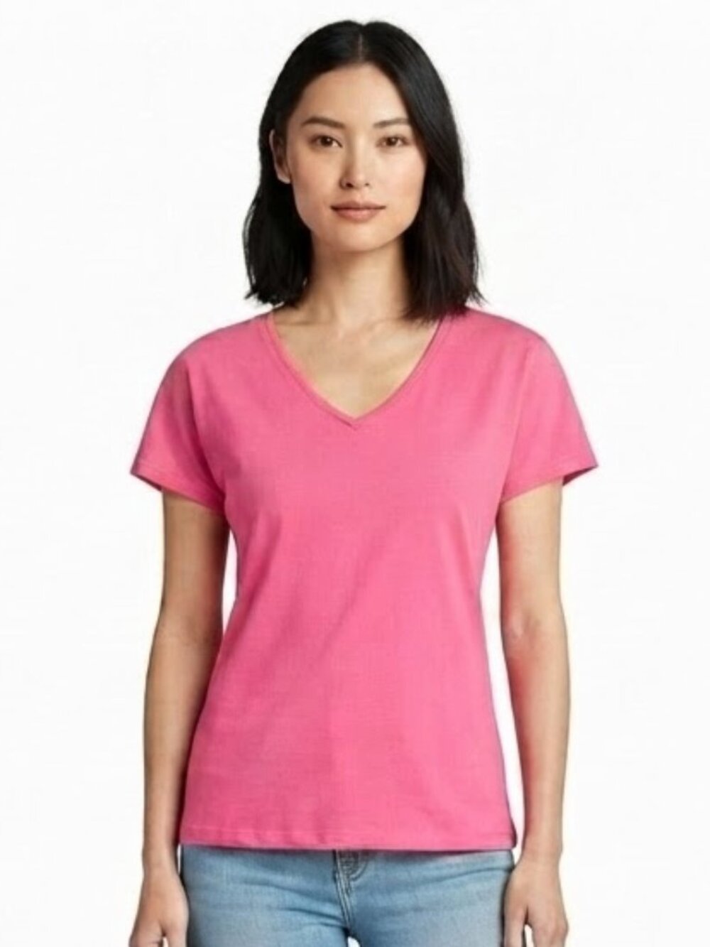 Joan Vass Short Sleeve "Rose" Cotton V Neck Tee NEW- Sz. XS